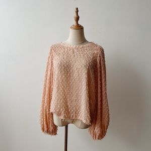 ZARA Balloon Sleeve Tassel All Over Fringe Blouse She’ll Pink Medium